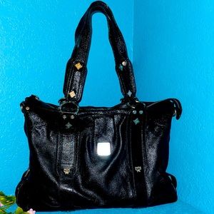 Authentic MCM vintage studded large leather black tote bag.